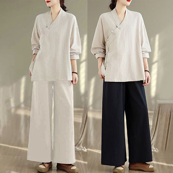 Ensemble de méditation zen pour femme, composé d'un t-shirt à manches longues et col en V et d'un pantalon large, inspiré des Buddha Stones. - image 22