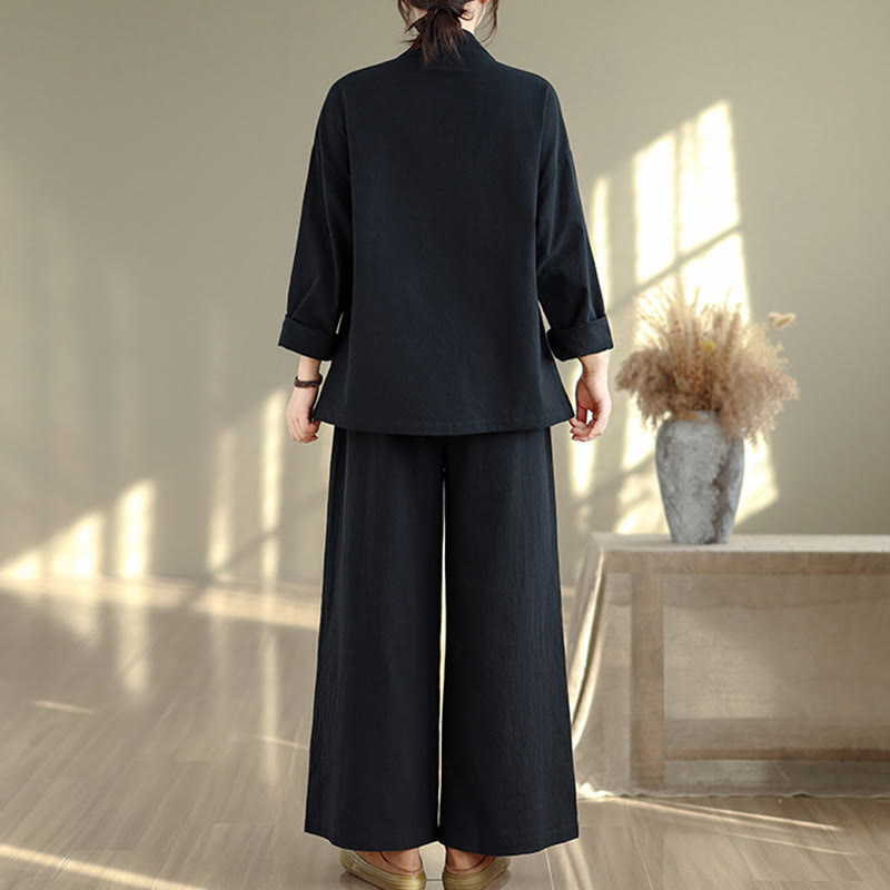 Ensemble de méditation zen pour femme, composé d'un t-shirt à manches longues et col en V et d'un pantalon large, inspiré des Buddha Stones. - image 14