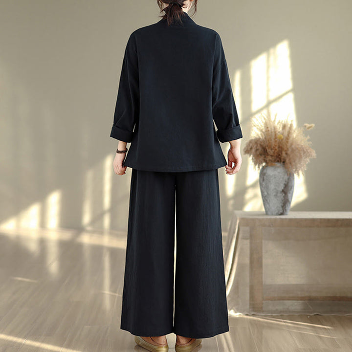 Ensemble de méditation zen pour femme, composé d'un t-shirt à manches longues et col en V et d'un pantalon large, inspiré des Buddha Stones. - image 14