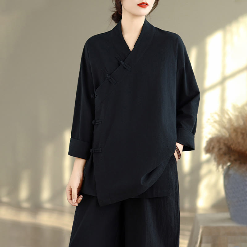 Ensemble de méditation zen pour femme, composé d'un t-shirt à manches longues et col en V et d'un pantalon large, inspiré des Buddha Stones. - image 18