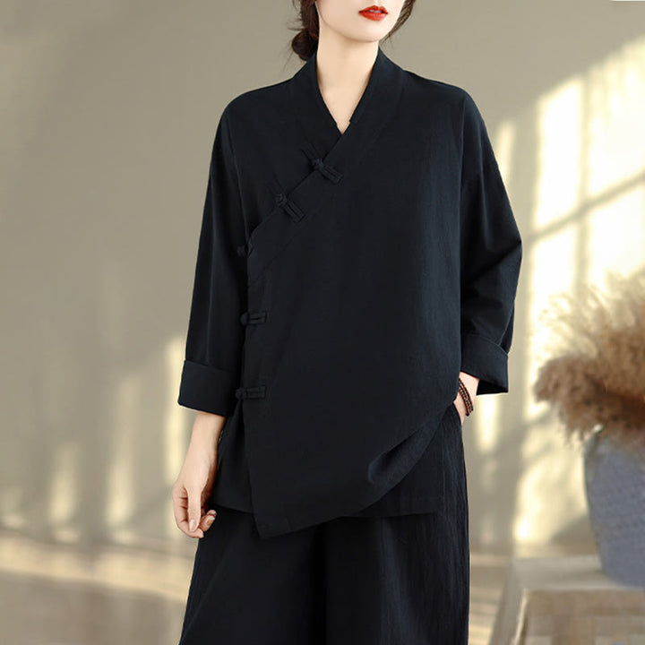 Ensemble de méditation zen pour femme, composé d'un t-shirt à manches longues et col en V et d'un pantalon large, inspiré des Buddha Stones. - image 18