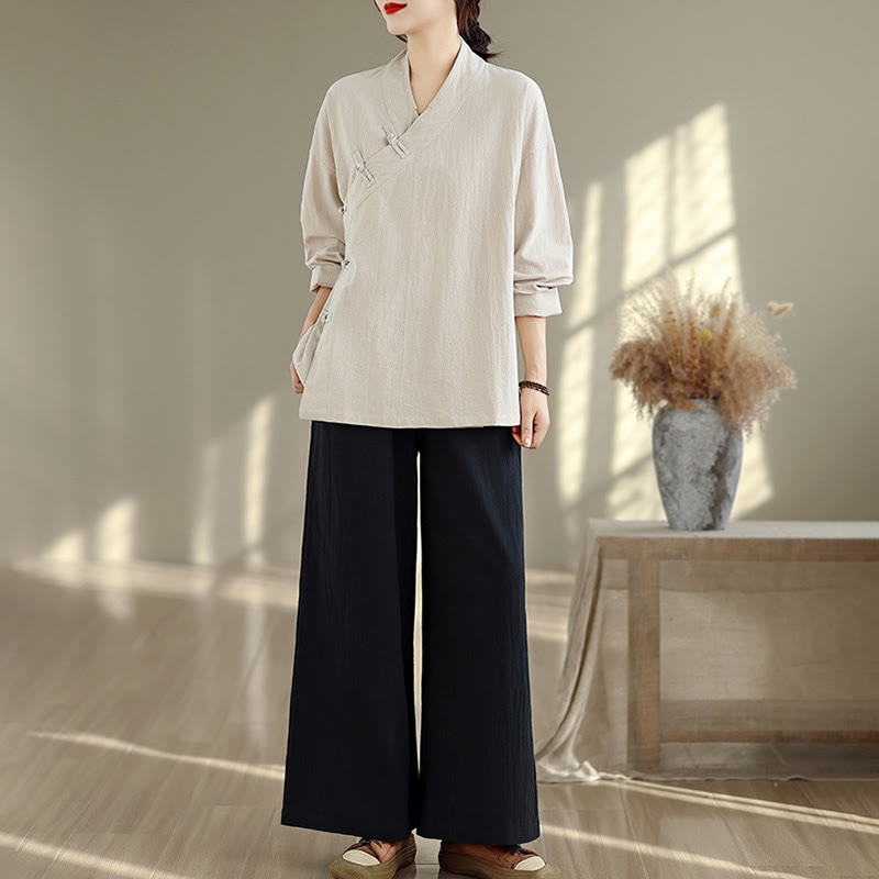 Ensemble de méditation zen pour femme, composé d'un t-shirt à manches longues et col en V et d'un pantalon large, inspiré des Buddha Stones. - image 4