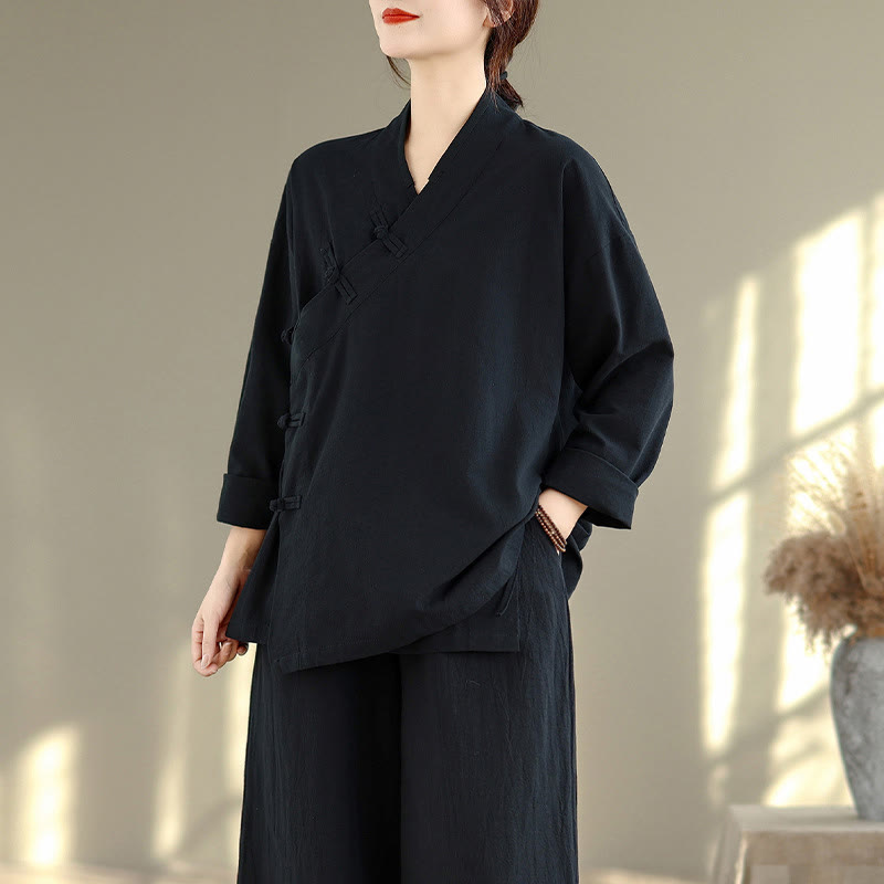 Ensemble de méditation zen pour femme, composé d'un t-shirt à manches longues et col en V et d'un pantalon large, inspiré des Buddha Stones. - image 17