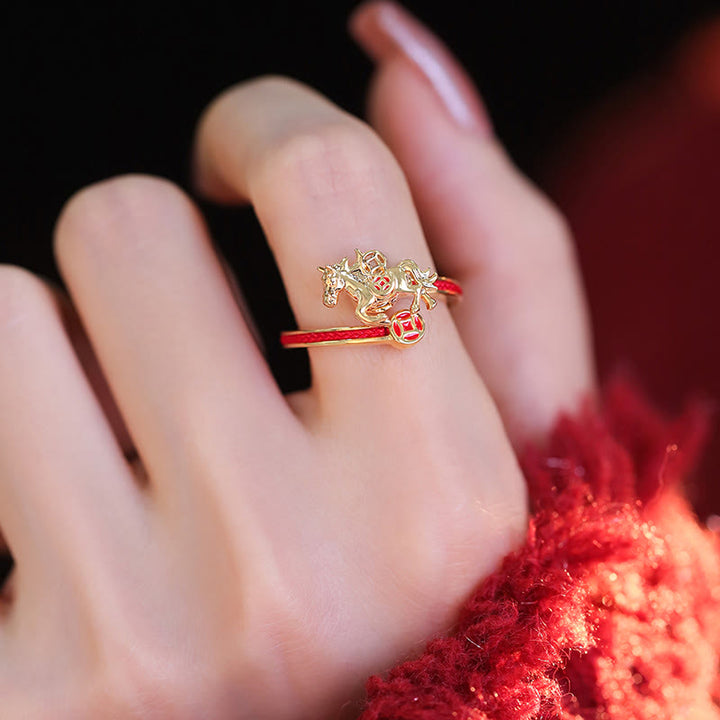 Buddha Stones, fil de cuivre rouge, pièces de cuivre, année du Cheval, anneau d'ouverture - image 2