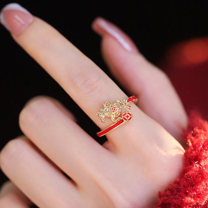 Buddha Stones, fil de cuivre rouge, pièces de cuivre, année du Cheval, anneau d'ouverture - image 3