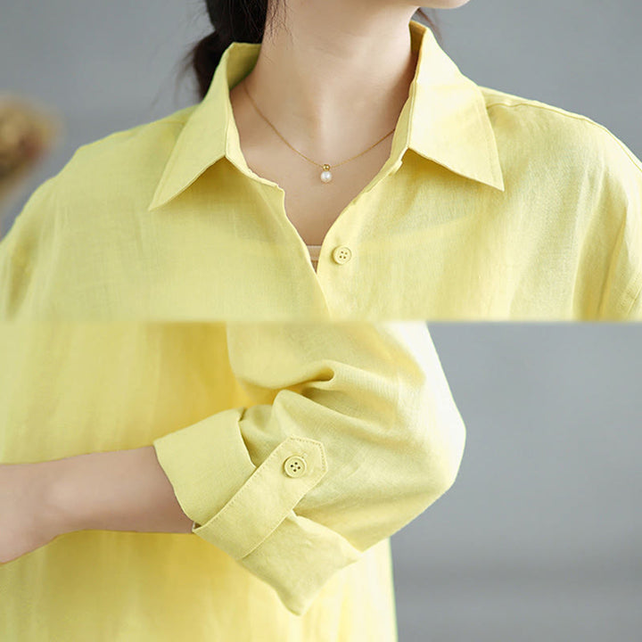 Ensemble 2 pièces en coton avec poches, chemise à manches longues boutonnée et jupe longueur 7-8, Buddha Stones  - image 23