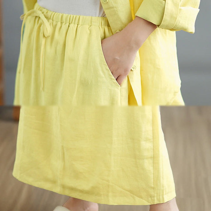 Ensemble 2 pièces en coton avec poches, chemise à manches longues boutonnée et jupe longueur 7-8, Buddha Stones  - image 25