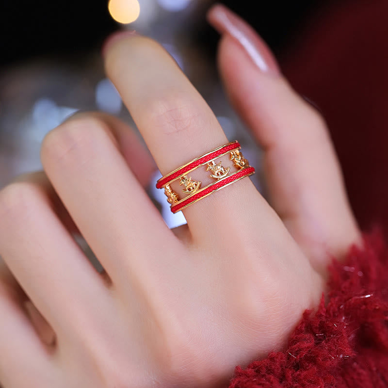Bague d'ouverture en cuivre avec Buddha Stones, année dorée du Cheval, porte-bonheur et bénédiction. - image 3
