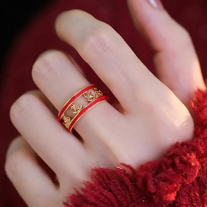 Bague d'ouverture en cuivre avec Buddha Stones, année dorée du Cheval, porte-bonheur et bénédiction. - image 4