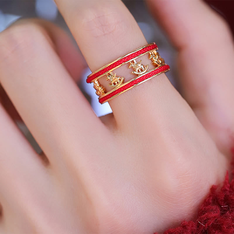 Bague d'ouverture en cuivre avec Buddha Stones, année dorée du Cheval, porte-bonheur et bénédiction. - image 8