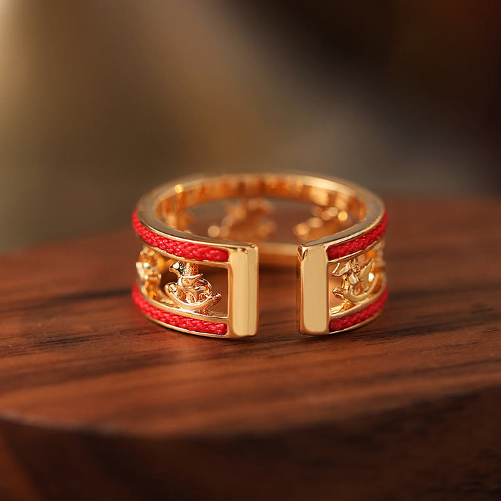 Bague d'ouverture en cuivre avec Buddha Stones, année dorée du Cheval, porte-bonheur et bénédiction. - image 2