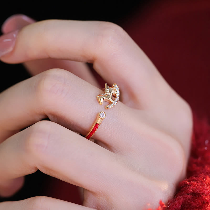 Buddha Stones, anneau en cuivre doré, année du Cheval, porte-bonheur, ficelle rouge. - image 10