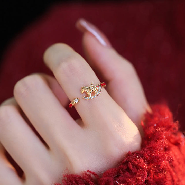 Buddha Stones, anneau en cuivre doré, année du Cheval, porte-bonheur, ficelle rouge. - image 3