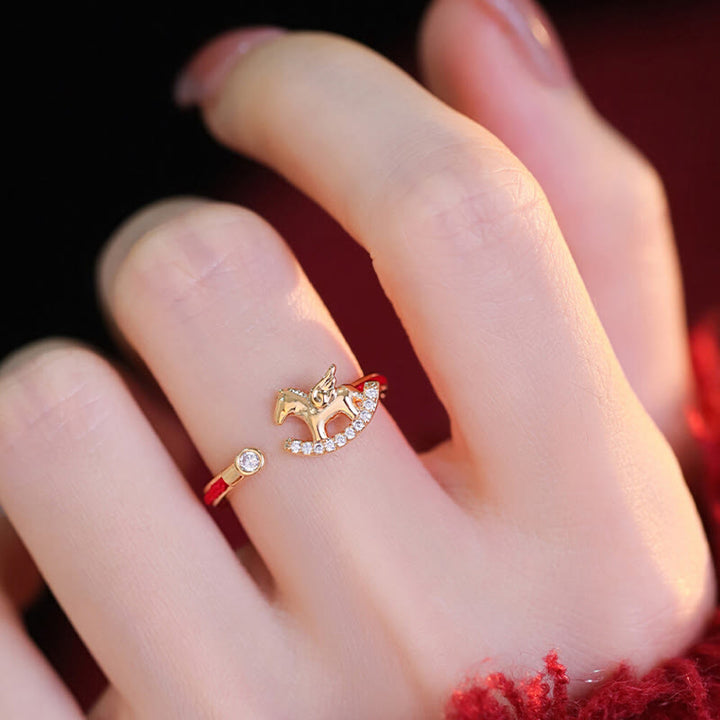 Buddha Stones, anneau en cuivre doré, année du Cheval, porte-bonheur, ficelle rouge. - image 4