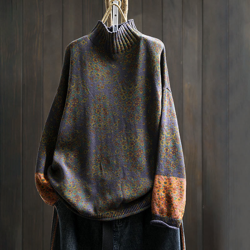 Pull à manches longues et col montant en coton tricoté à motif floral Buddha Stones pour femme - Indigo - US4-6，UK/AU8-10，EU36-38 (F) - image 18