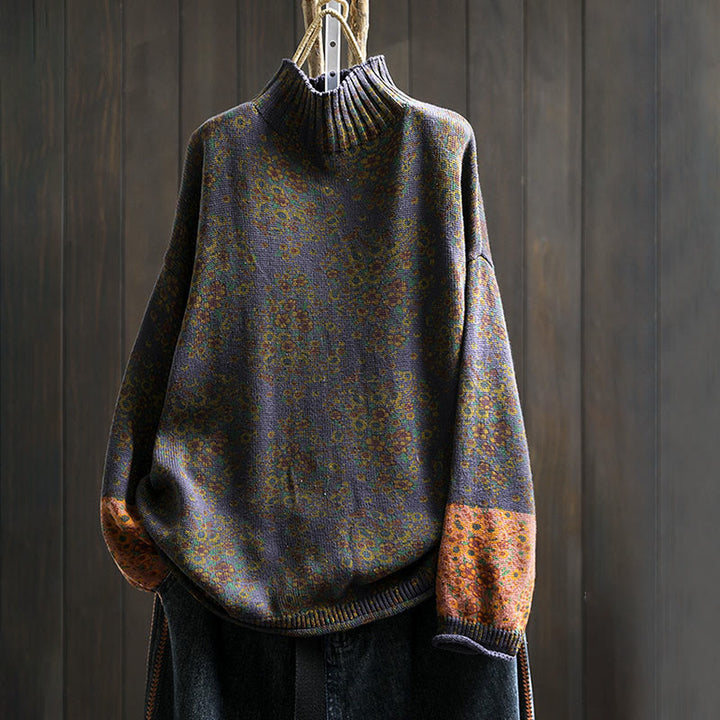 Pull à manches longues et col montant en coton tricoté à motif floral Buddha Stones pour femme - Indigo - US4-6，UK/AU8-10，EU36-38 (F) - image 18