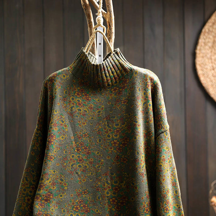 Pull à manches longues et col montant en coton tricoté à motif floral Buddha Stones pour femme - image 21