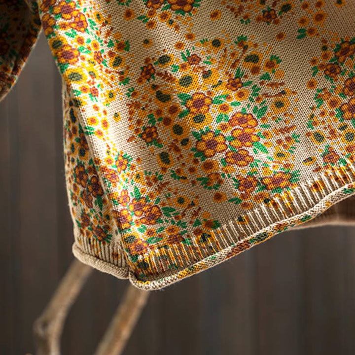 Pull à manches longues et col montant en coton tricoté à motif floral Buddha Stones pour femme - image 10