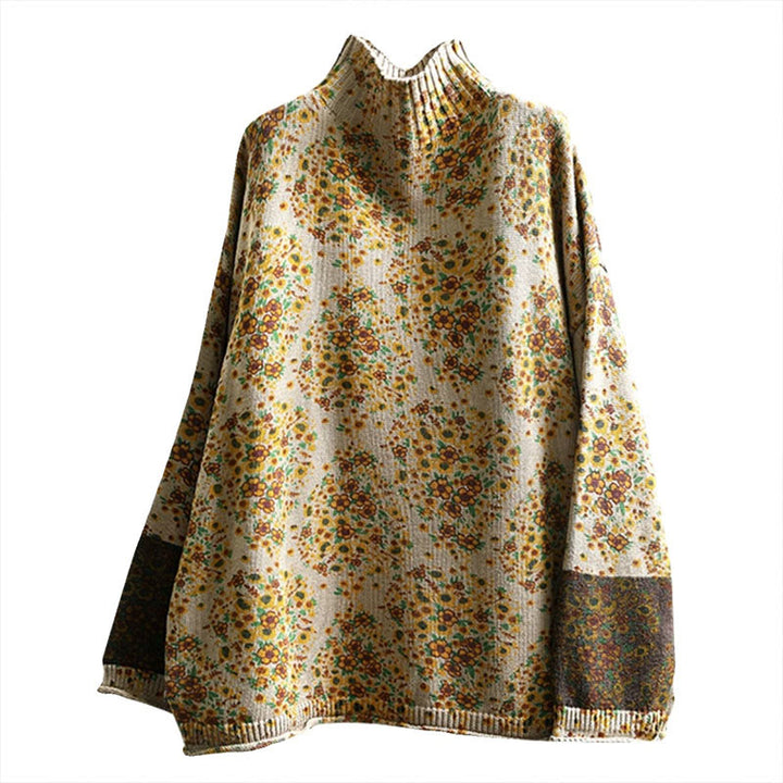 Pull à manches longues et col montant en coton tricoté à motif floral Buddha Stones pour femme - image 11