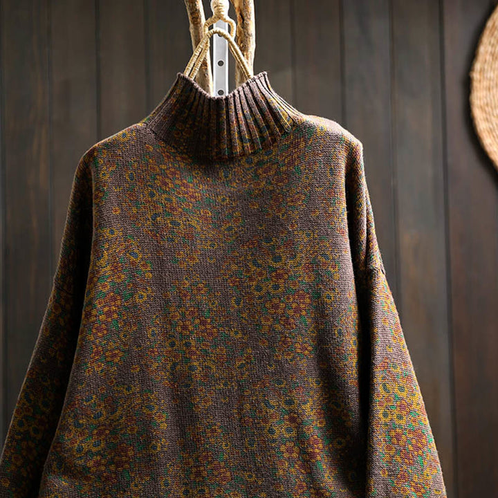 Pull à manches longues et col montant en coton tricoté à motif floral Buddha Stones pour femme - image 15