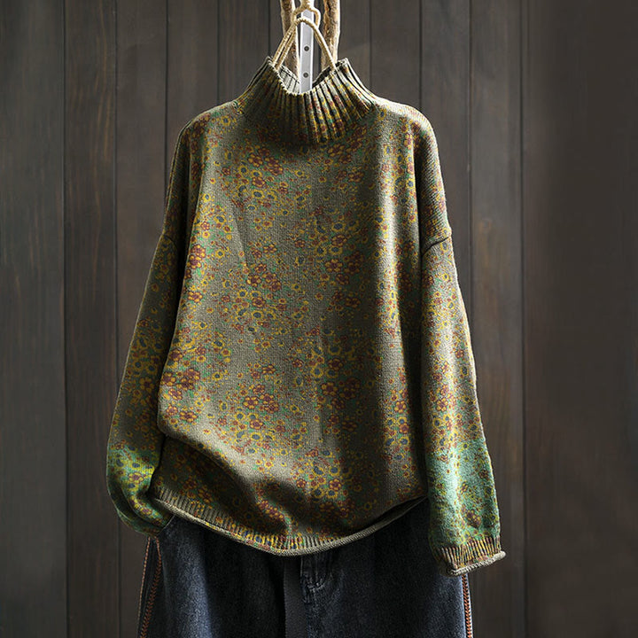 Pull à manches longues et col montant en coton tricoté à motif floral Buddha Stones pour femme - Olive - US4-6，UK/AU8-10，EU36-38 (F) - image 20