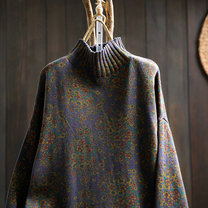 Pull à manches longues et col montant en coton tricoté à motif floral Buddha Stones pour femme - image 19