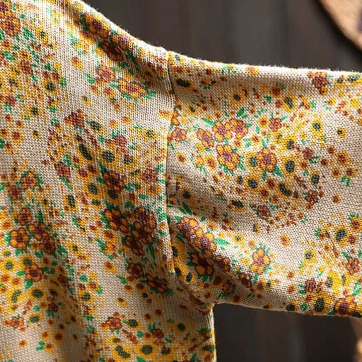 Pull à manches longues et col montant en coton tricoté à motif floral Buddha Stones pour femme - image 6