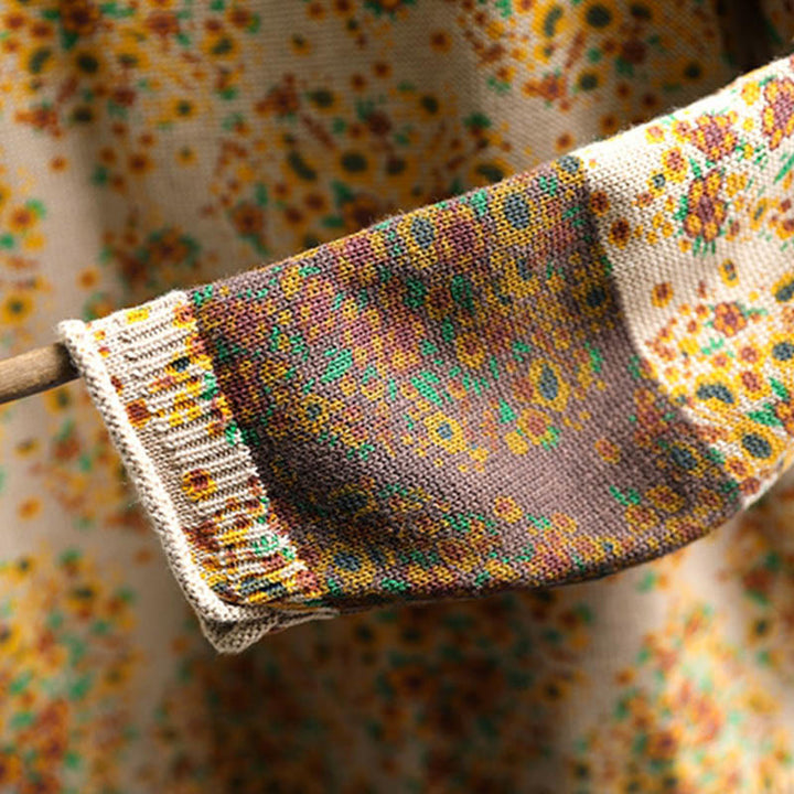 Pull à manches longues et col montant en coton tricoté à motif floral Buddha Stones pour femme - image 8