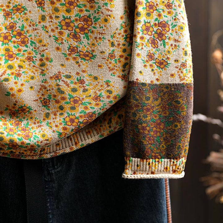 Pull à manches longues et col montant en coton tricoté à motif floral Buddha Stones pour femme - image 9