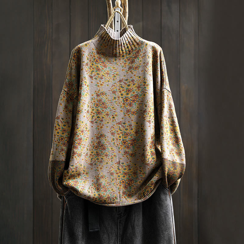 Pull à manches longues et col montant en coton tricoté à motif floral Buddha Stones pour femme - Tanné - US4-6，UK/AU8-10，EU36-38 (F) - image 16