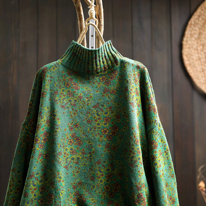 Pull à manches longues et col montant en coton tricoté à motif floral Buddha Stones pour femme - image 13