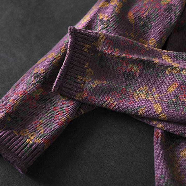 Pull en coton à manches longues et col montant pour femme, motif plantes et Buddha Stones - image 13