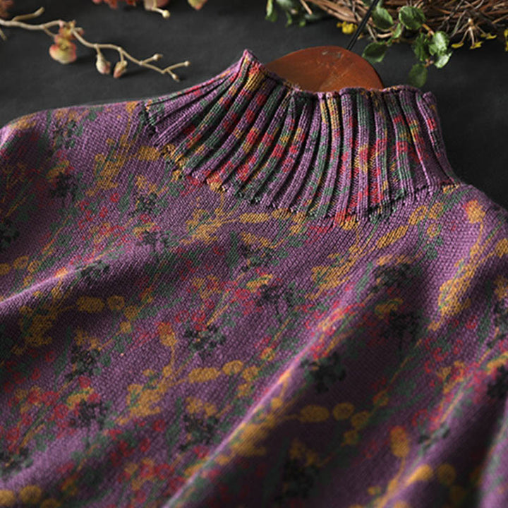 Pull en coton à manches longues et col montant pour femme, motif plantes et Buddha Stones - image 10