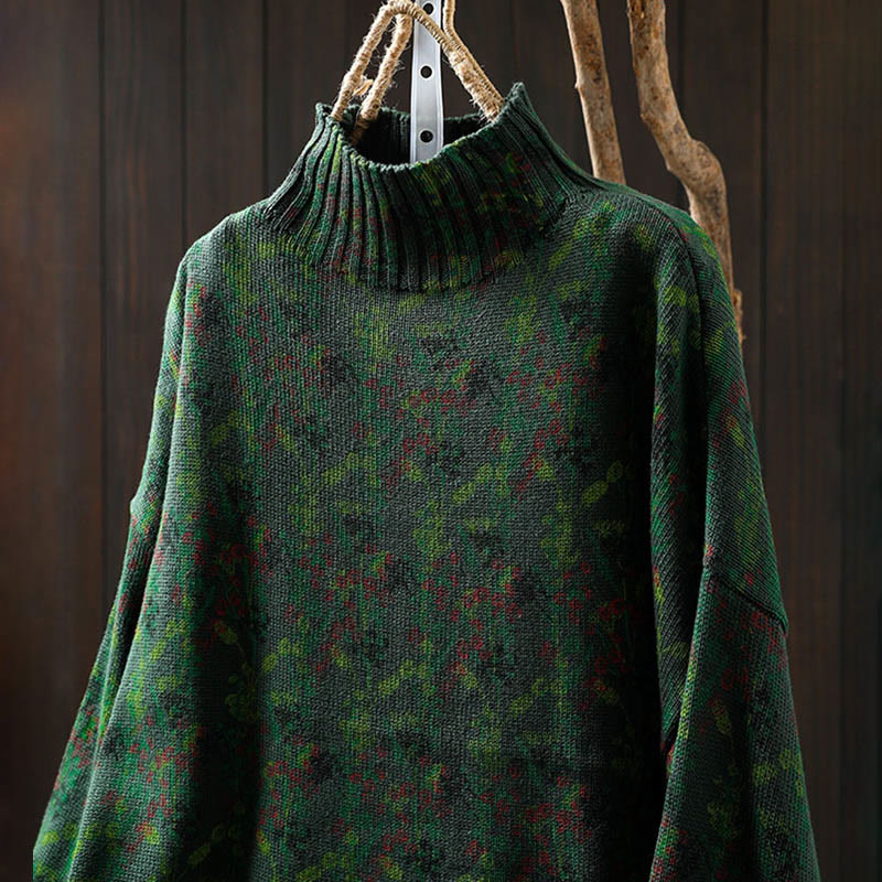 Pull en coton à manches longues et col montant pour femme, motif plantes et Buddha Stones - image 5
