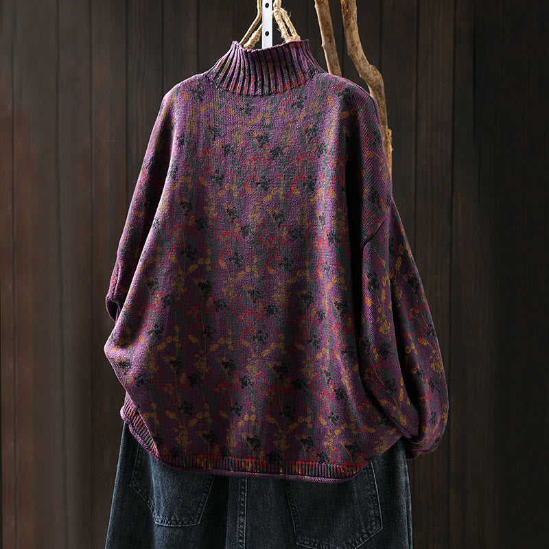 Pull en coton à manches longues et col montant pour femme, motif plantes et Buddha Stones - image 7