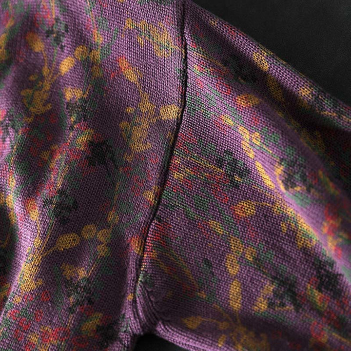 Pull en coton à manches longues et col montant pour femme, motif plantes et Buddha Stones - image 11