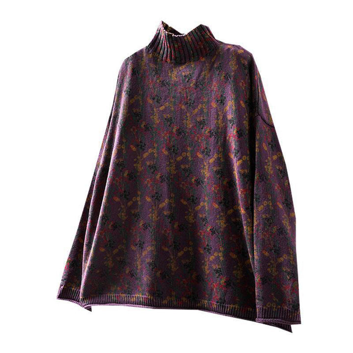 Pull en coton à manches longues et col montant pour femme, motif plantes et Buddha Stones - image 17