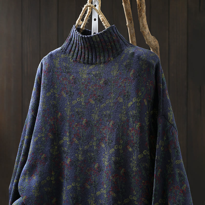 Pull en coton à manches longues et col montant pour femme, motif plantes et Buddha Stones - image 19