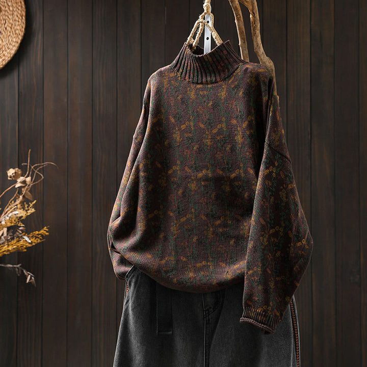 Pull en coton à manches longues et col montant pour femme, motif plantes et Buddha Stones - SaddleBrown - US4-6，UK/AU8-10，EU36-38 (F) - image 22