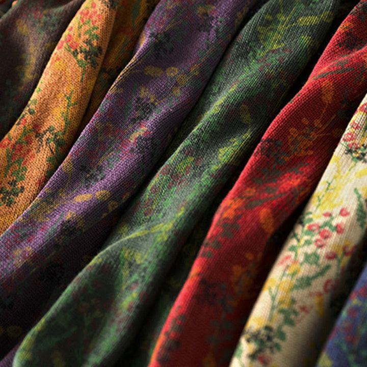 Pull en coton à manches longues et col montant pour femme, motif plantes et Buddha Stones - image 24