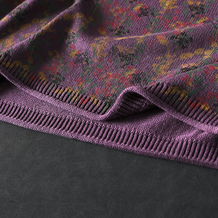 Pull en coton à manches longues et col montant pour femme, motif plantes et Buddha Stones - image 14