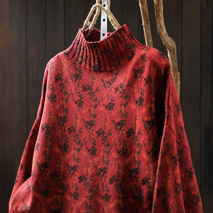 Pull en coton à manches longues et col montant pour femme, motif plantes et Buddha Stones - image 21