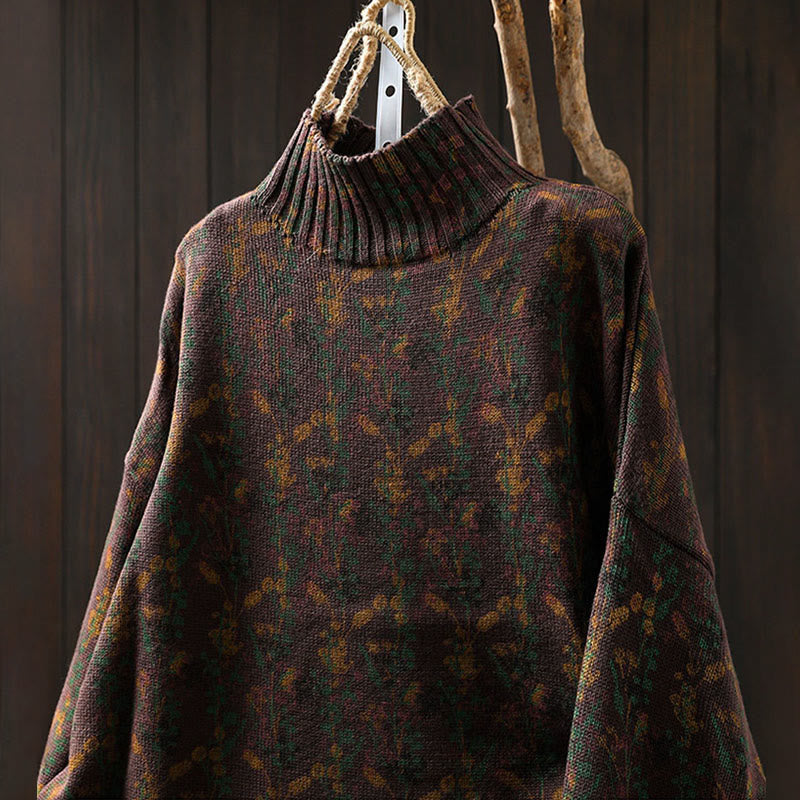 Pull en coton à manches longues et col montant pour femme, motif plantes et Buddha Stones - image 23