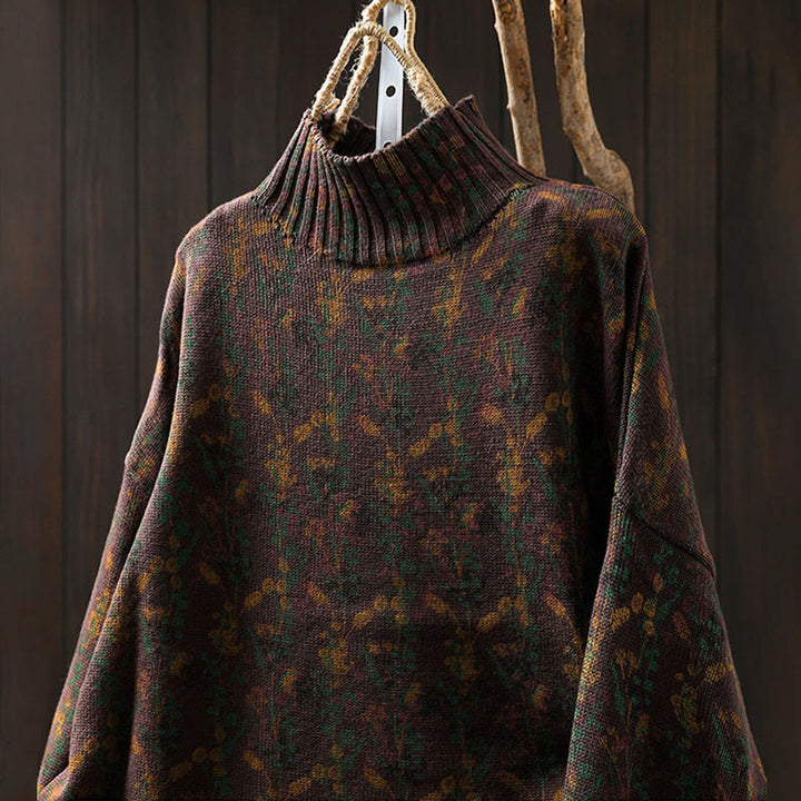 Pull en coton à manches longues et col montant pour femme, motif plantes et Buddha Stones - image 23