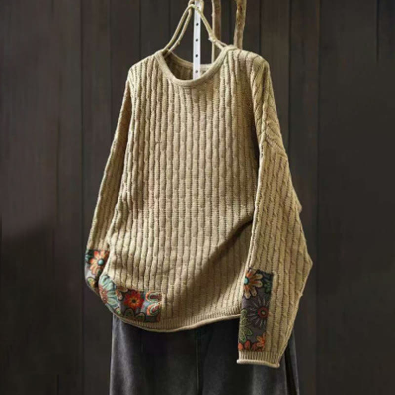 Pull femme à manches longues et col rond, motif patchwork d'hiver Buddha Stones - Jaune d'or pâle - US4-12，UK/AU8-16，EU36-44 (F) - image 1