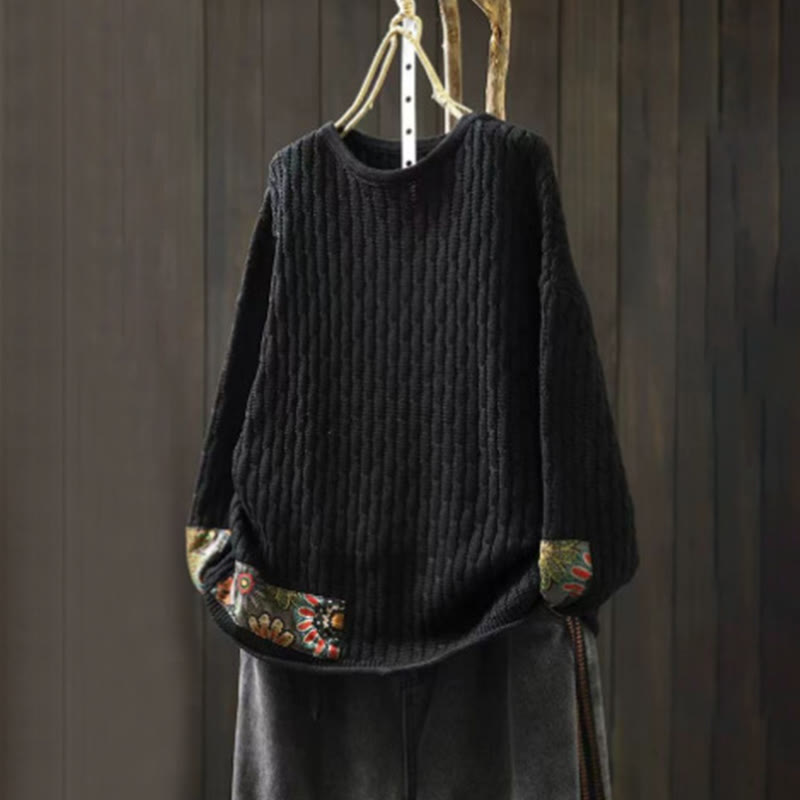 Pull femme à manches longues et col rond, motif patchwork d'hiver Buddha Stones - Noir - US4-12，UK/AU8-16，EU36-44 (F) - image 10