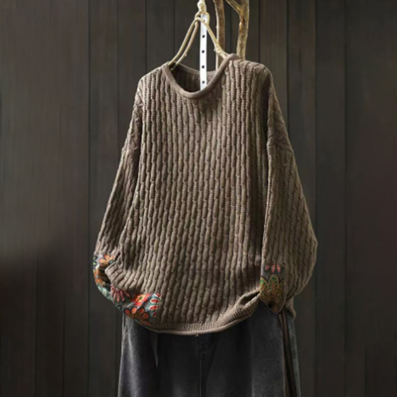 Pull en coton à manches longues et col rond pour femme, motif patchwork de Buddha Stones pour l'hiver - Tanné - US4-12，UK/AU8-16，EU36-44 (F) - image 12