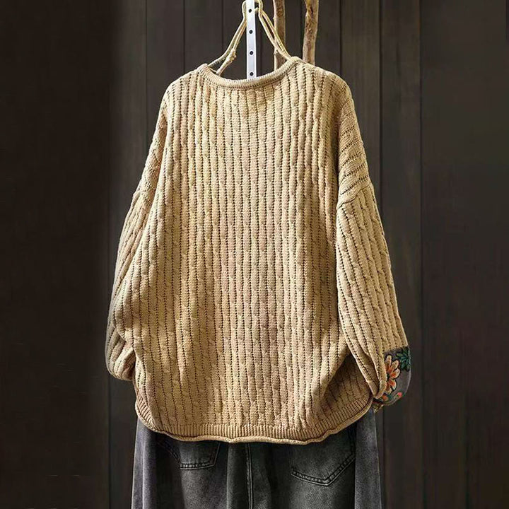 Pull femme à manches longues et col rond, motif patchwork d'hiver Buddha Stones - image 2