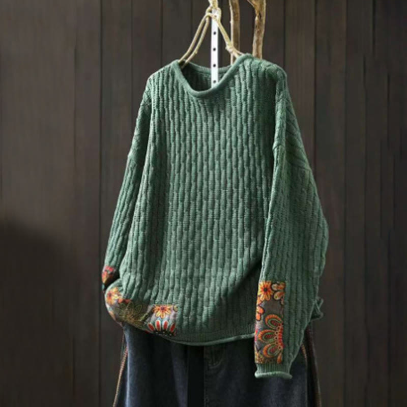 Pull en coton à manches longues et col rond pour femme, motif patchwork de Buddha Stones pour l'hiver - Vert d'eau - US4-12，UK/AU8-16，EU36-44 (F) - image 0