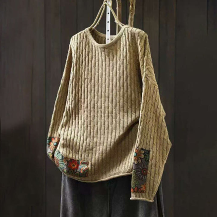 Pull femme à manches longues et col rond, motif patchwork d'hiver Buddha Stones - Jaune d'or pâle - US4-12，UK/AU8-16，EU36-44 (F) - image 1